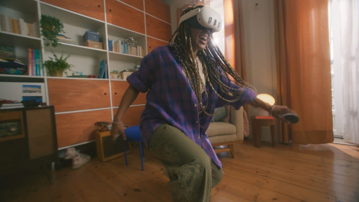 Meta Quest 3 VR headset resting on a table