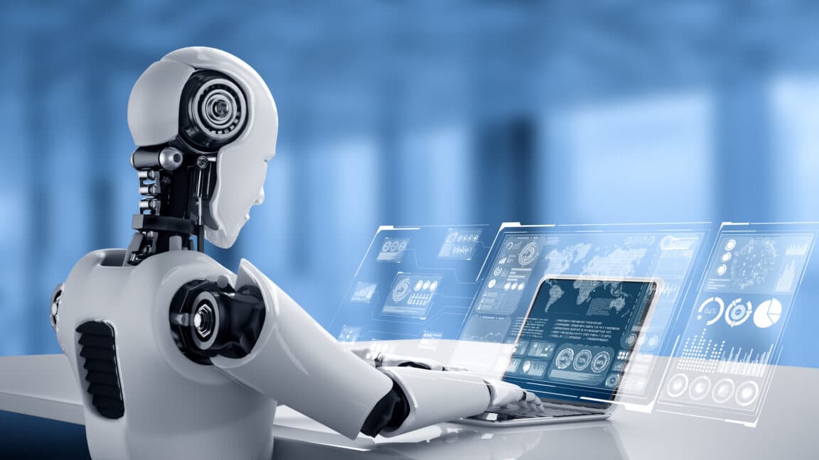 Abstract illustration of an AI assistant remotely controlling a computer desktop