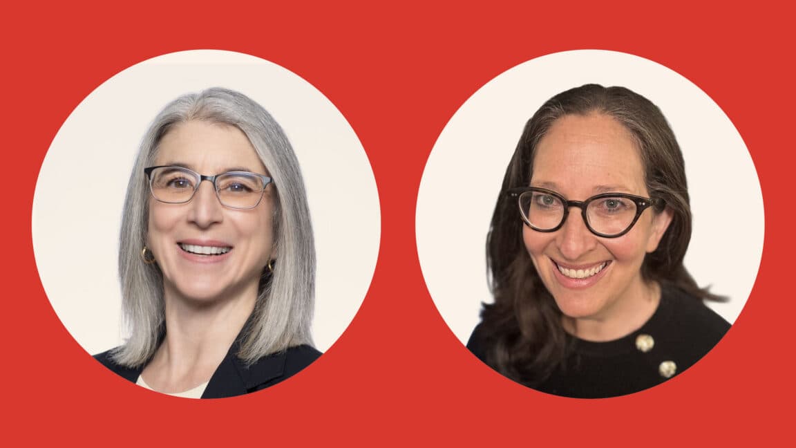 Portraits of outgoing EFF director Cindy Cohn and incoming leader Nicole Ozer