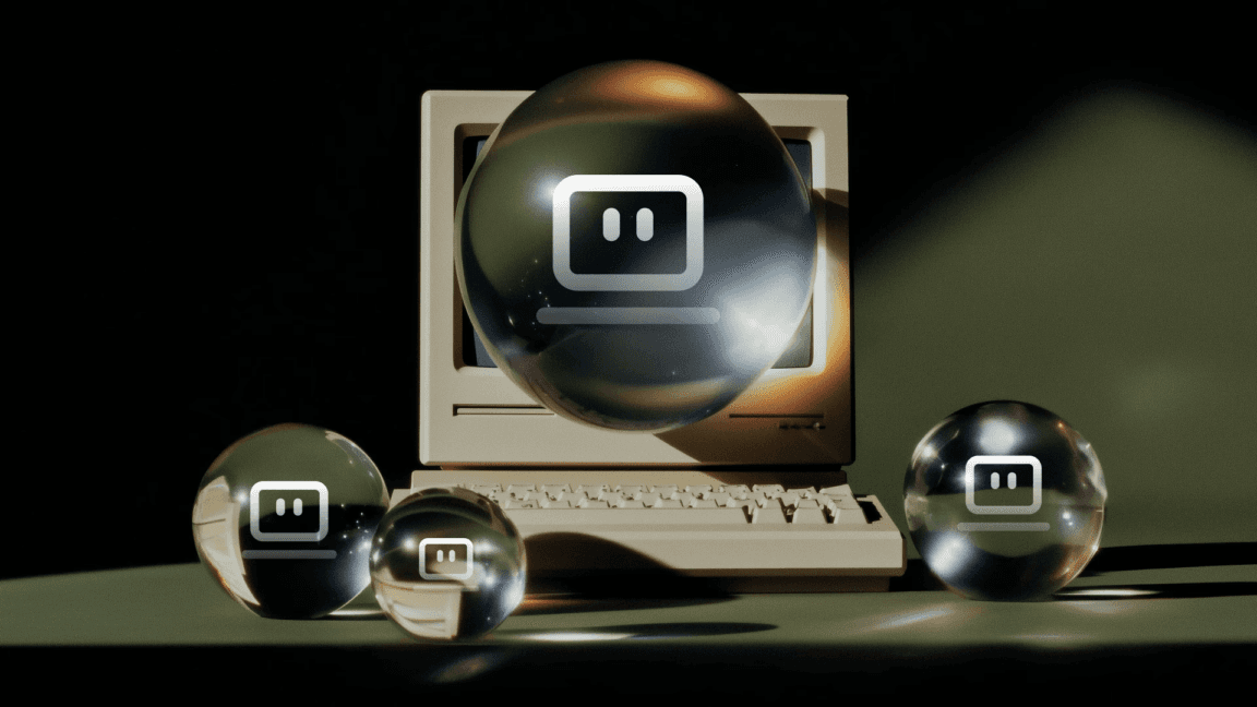 Illustration of an AI assistant controlling apps and files on a desktop computer