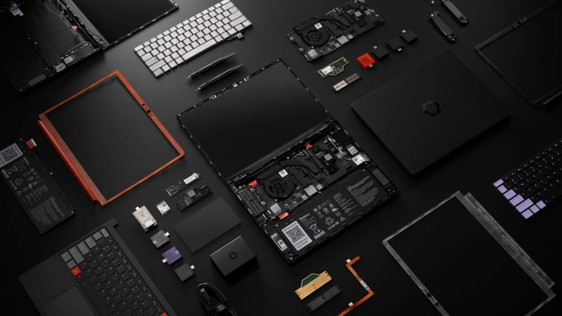Exploded view of the Framework Laptop 13 Pro showing modular components