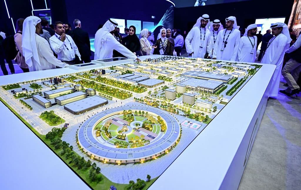 Model of a large Middle East data center campus on display at a technology conference