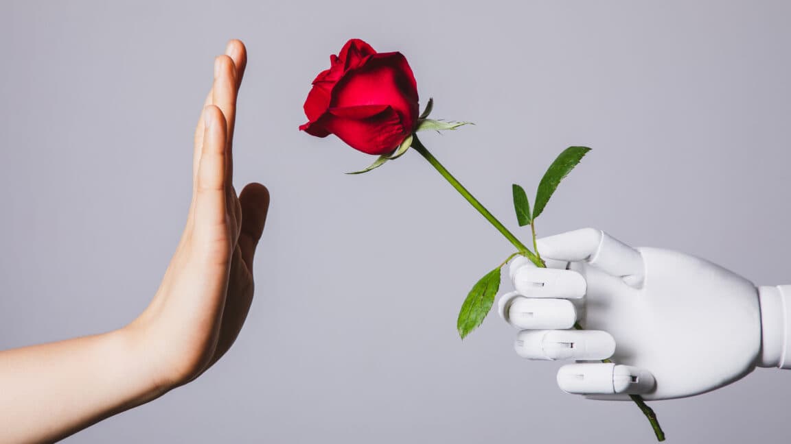Abstract illustration of an AI chatbot balancing empathy and factual accuracy