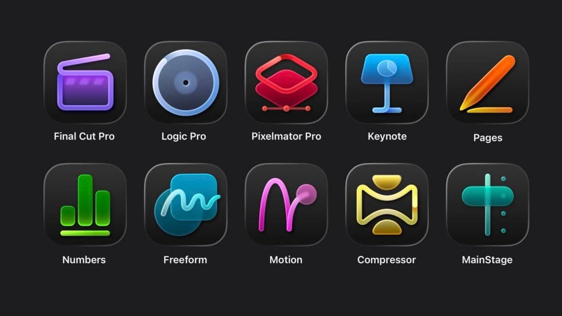 Apple Creator Studio pro app icons displayed on a MacBook and iPad screen