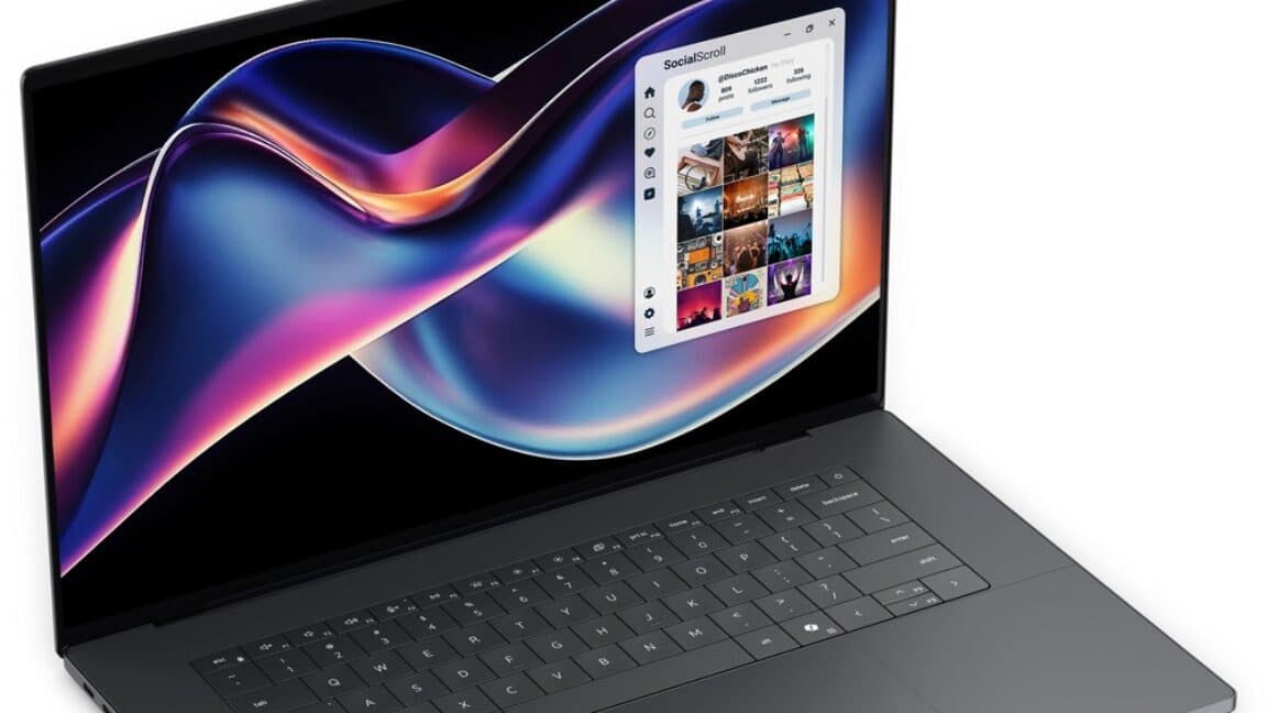 Dell XPS 16 laptop open on a desk