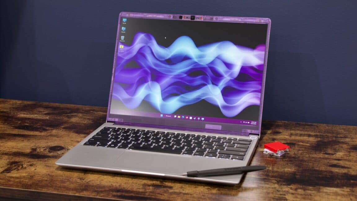 Close-up of a modular Framework desktop PC with RAM modules on a workbench