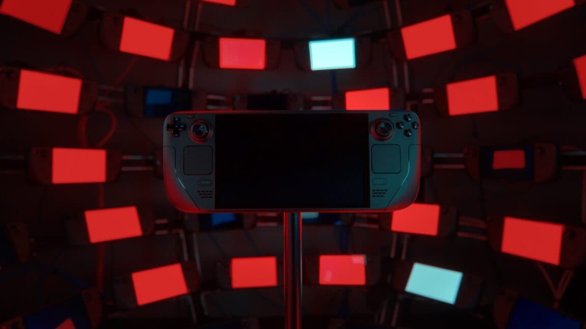 Steam Deck handheld gaming PC on a desk, symbolising chip and memory shortages