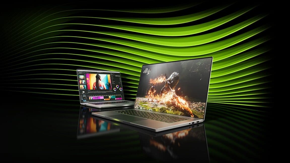 Close-up of a gaming laptop with an Nvidia GeForce RTX logo, symbolising rising GPU prices and VRAM upgrades.